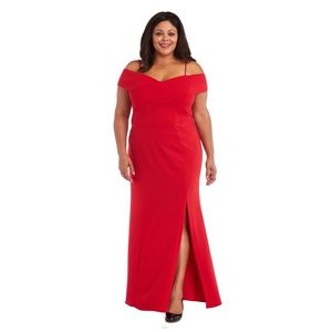 Night Way Off-the-Shoulder Body-Con Scuba Gown in Red